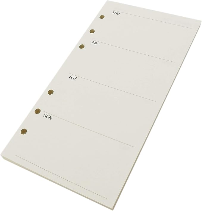 Zelten Refills/Loose Leaves for A6 Cover Ring Binder/Personal Organizer/Planner(A6 6 Holes, Weekly Plan)