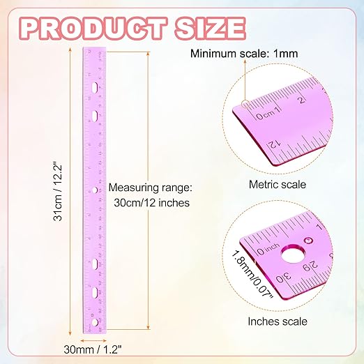 HARFINGTON 20pcs Plastic Rulers 12" (30cm) Clear Straight Ruler Measuring Tool Inches and Centimeters with Hole for Home Office Classrooms Drafting, Clear Purple