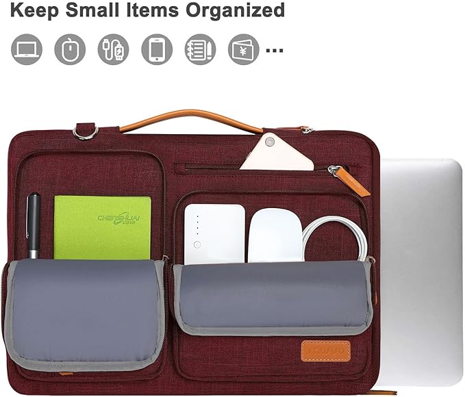 MOSISO 360 Protective Laptop Shoulder Bag,15 inch Computer Bag Compatible with MacBook Air 15 inch M5 M4 M3 M2/Pro 15, Dell XPS Plus,Side Open Messenger Bag with 4 Zipper Pockets&Handle, Wine Red