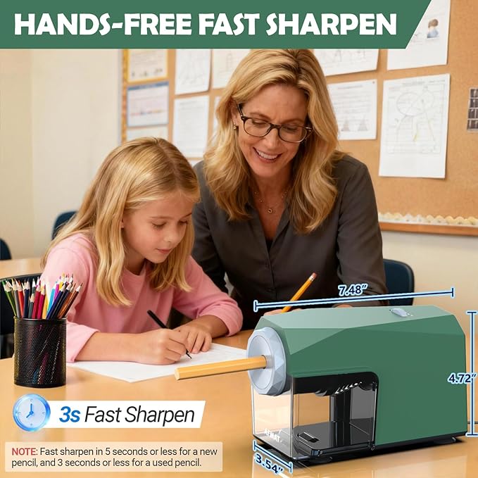 AFMAT Electric Pencil Sharpener, Fast & Hands-Free, 10K+ Uses, 5 Nibs, Fully Automatic Pencil Sharpener for Classroom, Heavy Duty Sharpeners for No.2/Jumbo/Colored Pencils (φ6.5-10.5mm) US Plug(120V)
