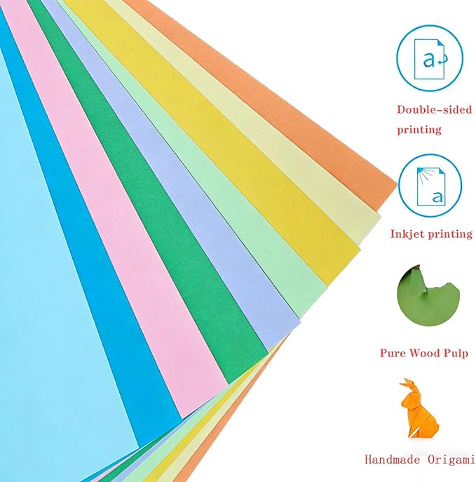 Colored Copy Paper 8.5 x 11 Printer Paper, 90 Sheets Colorful Paper Letter Size, Brightness Rainbow Lightweight Color Construction Paper for Arts Crafts DIY Origami School Office Supplies
