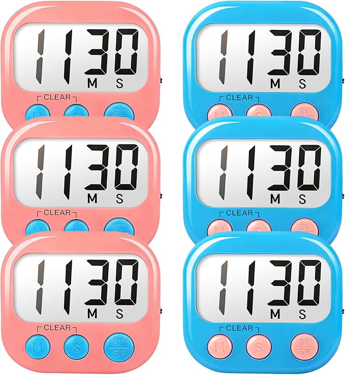 Classroom Timers for Teachers Kids Large Magnetic Digital Timer Teacher Supplies 6 Pack-Blue Pink