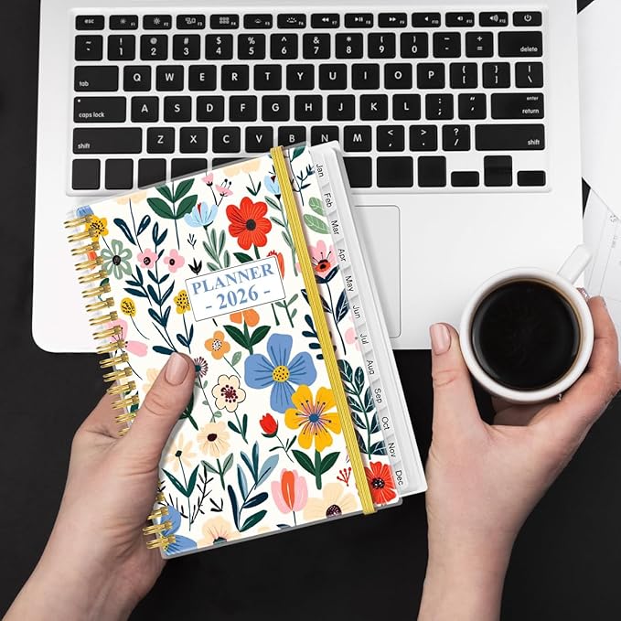 2026 Planner - Planner 2026 from January 2026 - December 2026, Weekly & Monthly Planner Spiral Bound with 12 Monthly Tabs, Inner Pocket, 6.4" x 8.5", Flower-B