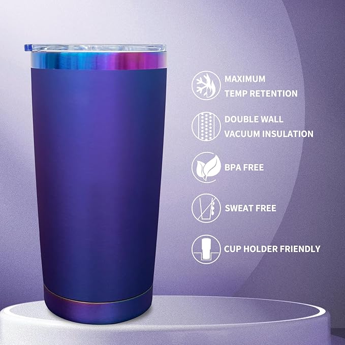 20 oz Tumbler Bulk 4 Pack Stainless Steel Tumblers with Lids and Straws, Double Wall Vacuum Insulated Travel Coffee Mug for Laser Engrave, Powder Coated Cups for Hot and Cold Drinks (Blue,4 pack)
