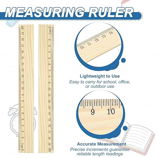 PATIKIL 8 Inch Wooden Rulers, 12Pcs Drafting Ruler Measuring Drafting Tools with Centimeters for Office Home Teacher Drawing Supplies, Wood