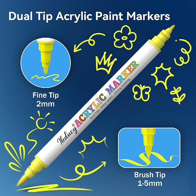 60 Colors Dual Tip Acrylic Paint Markers Set - Brush & Fine
