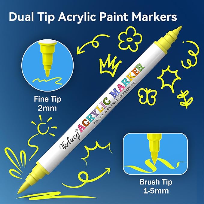 48 Colors Dual Tip Acrylic Paint Markers with Fine Tip and Brush Tip