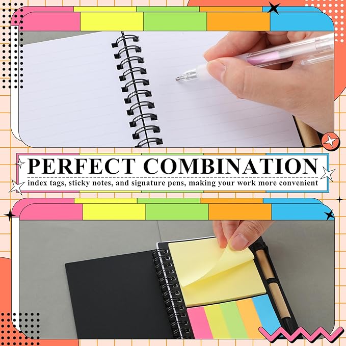 Qilery 10 Pack Lined Spiral Notebook Small Notepad and Pen Set Steno Pads Lined Notepad Black Pocket Notebook for Business Office School Supplies
