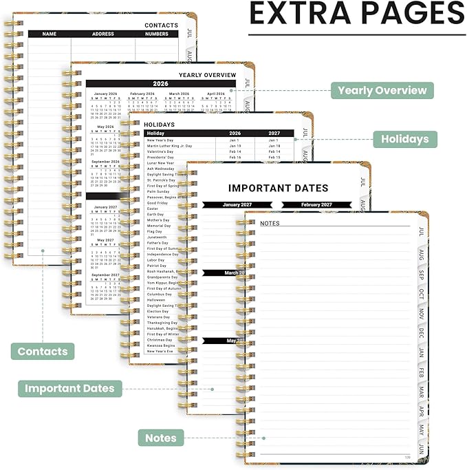 Planner 2026-2027, Monthly and Weekly Academic Planner July 2026 - June 2027, Hardcover Student Teacher Planning Agenda Calendar Book with Tabs, Perfect for Office School Supplies, A4 (8.5" x 11") - Citrus Bloom