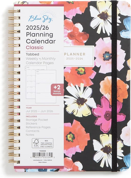 Blue Sky 2025-2026 Weekly and Monthly Academic Year Planner Calendar, July 2025 - June 2026, 5" x 8", Hard Cover, Wirebound, Storage Pocket, Laminated Tabs, Stickers, Pop Garden