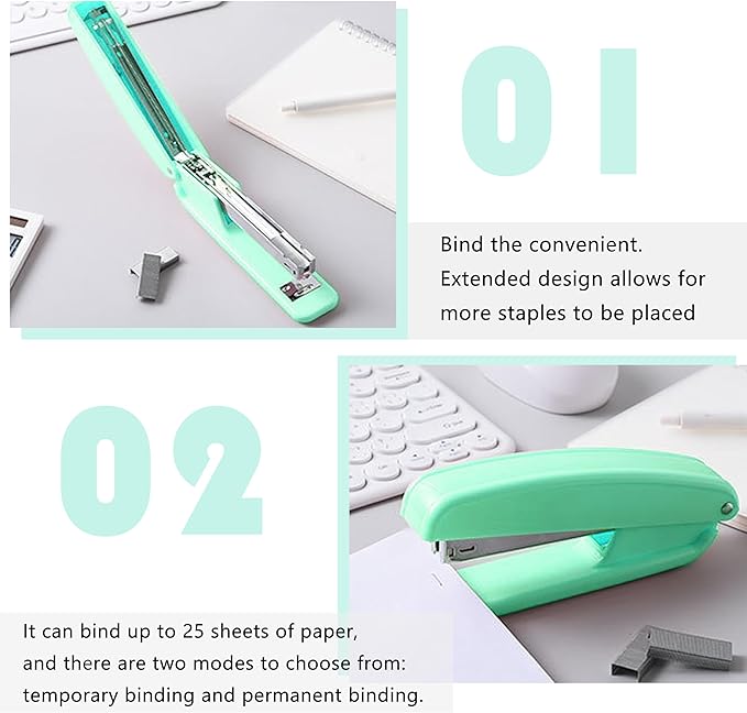 KAAKOW Green Desk Organizers and Accessories Office Supplies Set Stapler, Pen Holder, Phone Holder, Scissors, Pen, Ruler, 30 Paper Clips, 22 Binder Clip, 20 Tacks and 1000pcs Staples