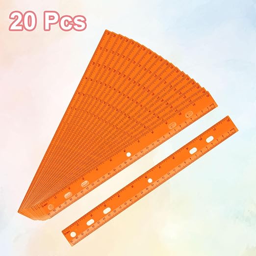 HARFINGTON 20pcs Plastic Rulers 12" (30cm) Clear Straight Ruler Measuring Tool Inches and Centimeters with Hole for Home Office Classrooms Drafting, Orange