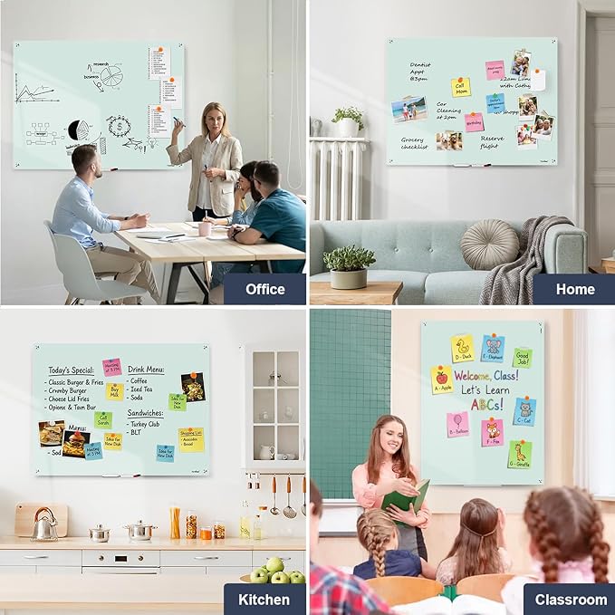 Magnetic Glass Whiteboard, TANKEE 48 x 36 Inches Glass Dry Erase Board Large White Board for Wall, Frameless Whiteboard for Office School Home Classroom