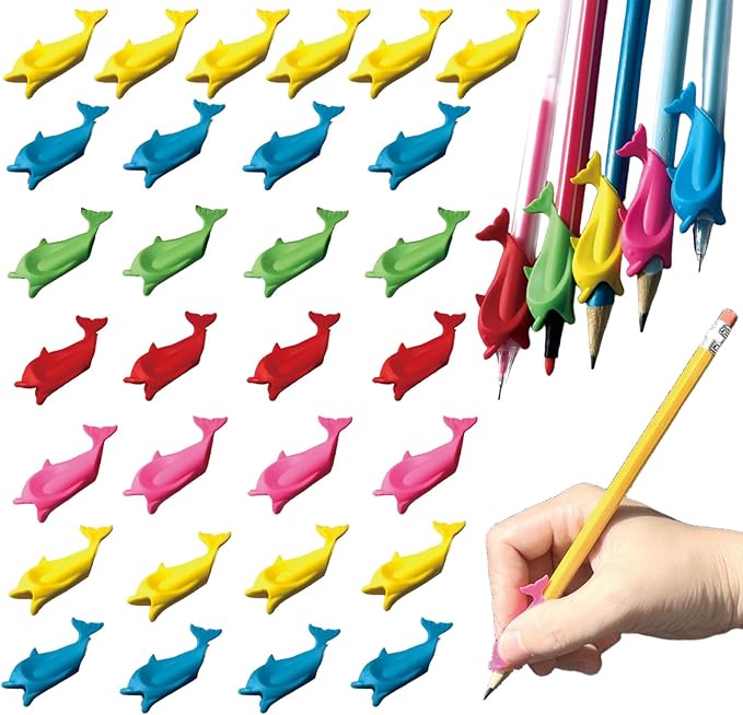 30 Pcs Multicolor Pencil Grips for Kids Handwriting, Toddler Writing Practice & Must Haves - Ergonomic Training Grippers, Beginners Writing Posture Correction Tool - Daycare, Homeschool Supplies
