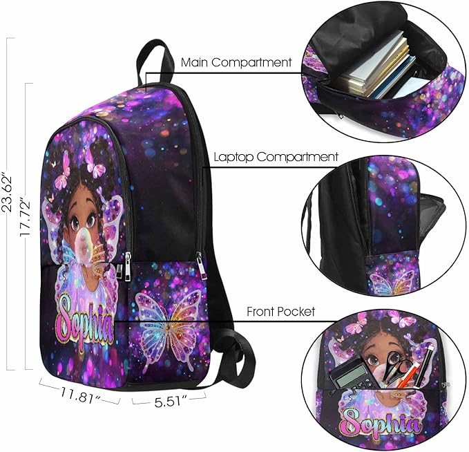 M YESCUSTOM Custom Girls Backpack Personalized School Bookbag with Lunch Bag Backpacks for Kids Girl Elementary Preschool Cute Book Bag Daypack Travel Bag Water Bottle