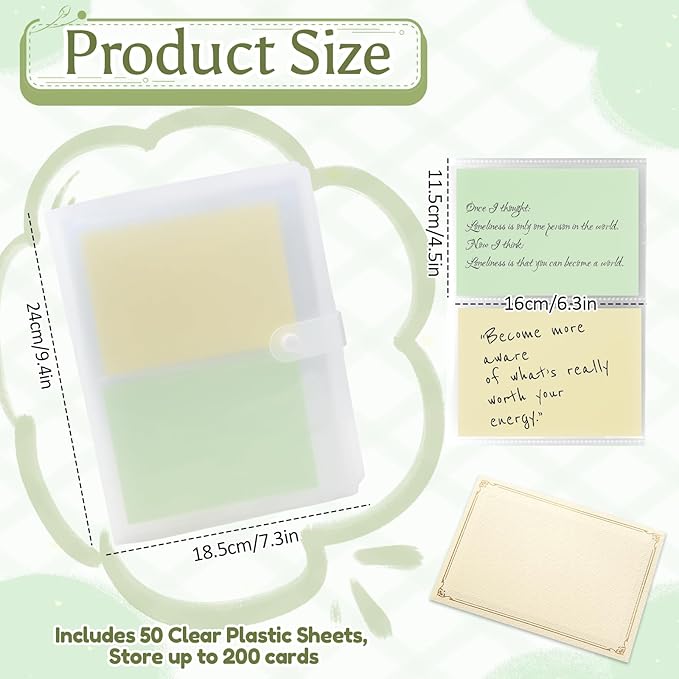 4x6 Index Card Holder Binder, Clear Flash Card & Recipe Card Organizer with 50 Double-Sided Sleeves, Holds up to 200 Cards for Study, Presentation & Kitchen Recipes