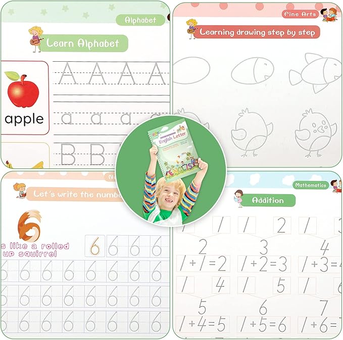 CosyCorner Magical Handwriting Workbooks Handwriting Practice Magic Copybook, Handwriting Aid Magic Pen Reusable Copybook Grooves Template Design for Children (6)