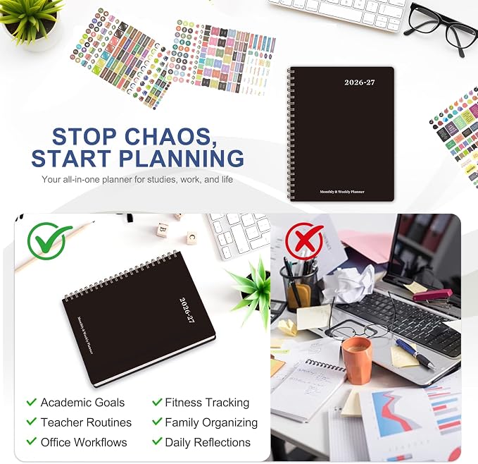 Planner 2026-2027, Weekly and Monthly Academic Year Calendar Planner, July 2026 - June 2027, Daily Agenda Book for Office School Supplies, Letter Size(8.5'' x 11'')