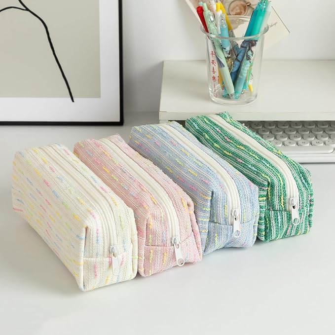 Pencil Case Pouch, Cute cartoon strawberry cake pencil case with versatile colorful lines and large capacity storage bag(Green Circle)
