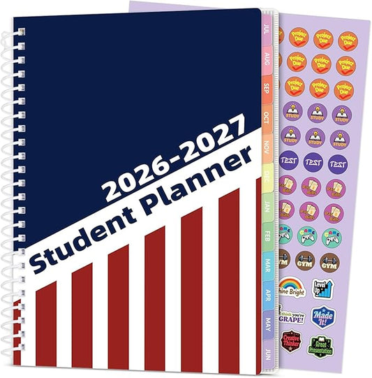 Student Planner 2026-2027, SUNEE Middle or High School Datebooks Student Planner for Academic Year Jul. 2026 - Jun. 2027, 6.5" x 8.3" Lesson Plan Book with Bookmark, Planning Stickers, Academic Color