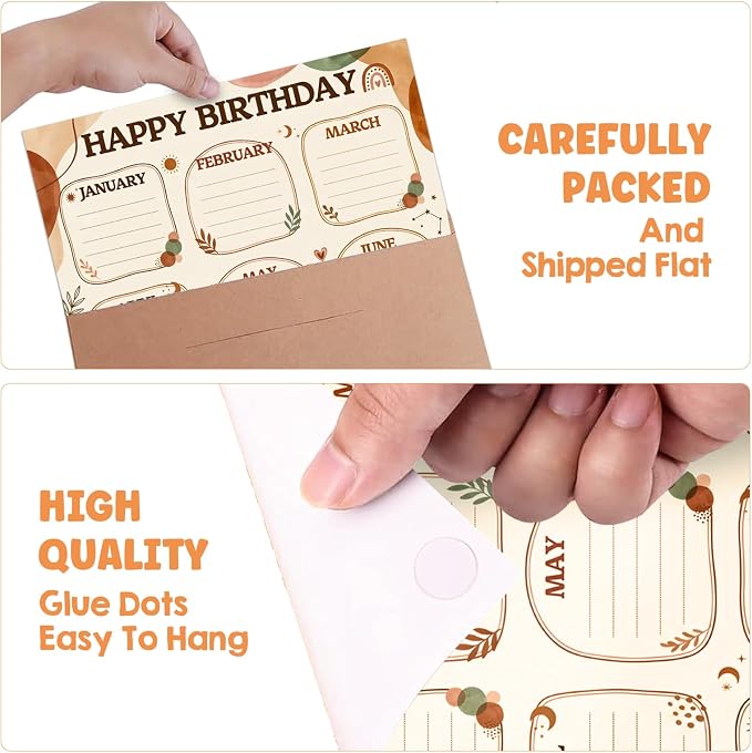 FaCraft Boho Birthday Chart for Classroom - Reusable Happy Birthday Poster Calendar Laminated Class Birth day Chart Classroom Bulletin Board Decorations Back to School Teacher Supplies Wall Decor
