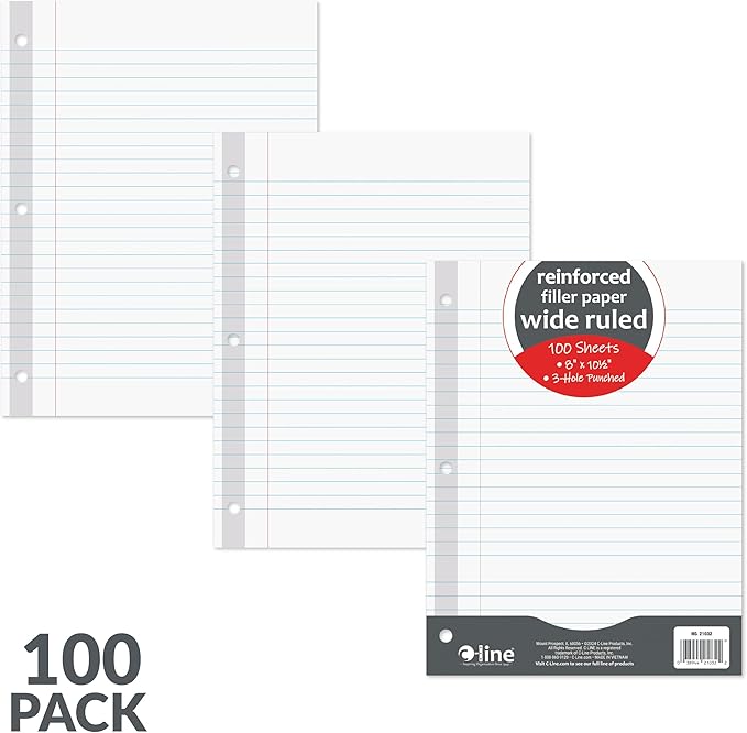 C-Line Reinforced Filler Paper, Wide Ruled, White, 100/PK (21032)