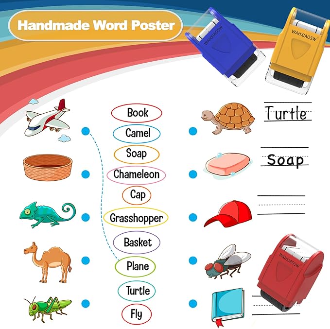 Handwriting Lines Stamp Roller Self-Inking Line Rolling Stamps Handwriting Practice Tool for Teachers Kids Kindergarten (Yellow)