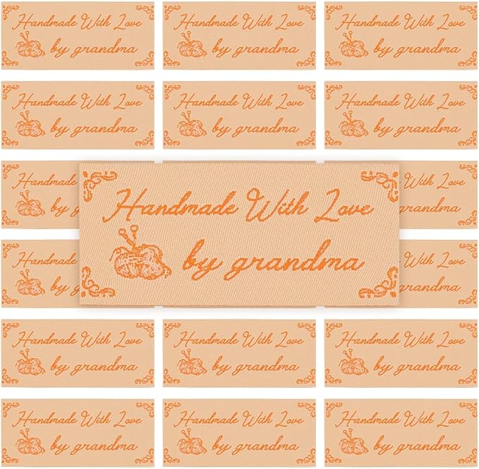 30 Pcs Iron on Grandma Labels Personalized Woven Iron-On Labels Handmade with Love Text Sewing Tags Perfect for Handmade Gifts Clothing Craft Projects Clothing Knitting Crafts 2.2'' *1''