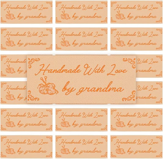 30 Pcs Iron on Grandma Labels Personalized Woven Iron-On Labels Handmade with Love Text Sewing Tags Perfect for Handmade Gifts Clothing Craft Projects Clothing Knitting Crafts 2.2'' *1''