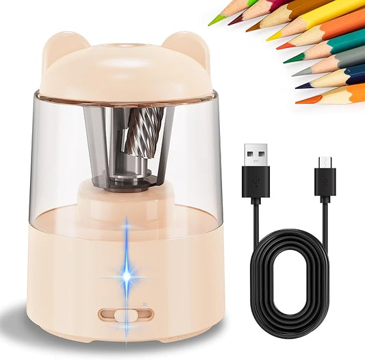 ZMOL Colored Pencil Sharpener, Rechargeable Electric Pencil Sharpener, Auto Stop, Pencil Sharpeners for Battery Powered Cute for Kids Gift No.2/Colored Pencils (6-8mm), Classroom/Office/Home Pink