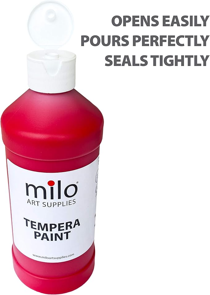 milo Washable Paint for Kids | 8 Colors 16 oz Bottles | Made in the USA | Safe and Non-Toxic Tempera Paint for Arts & Crafts, Poster, Windows for Toddlers, Children, Classroom, School, Project