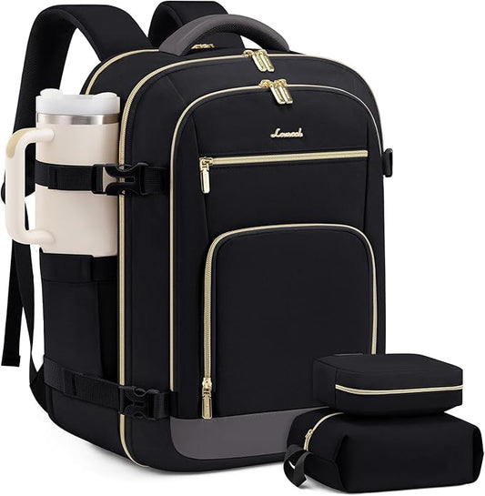 LOVEVOOK Carry On Travel Backpack For Women Men Flight Approved, 40L Personal Item Backpack for Airplanes, Business Weekender Overnight Daypack Fits 17 Inch Laptop, with 2 Packing Cubes, Black Grey