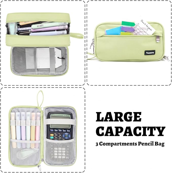 Pencil Case Big Capacity Pen Pouch Large Storage Holder Marker Pen Bag Durable 3 Compartment School Office Desk Organizer Portable Cute Zipper Stationery for Kids Teen Student Boys Girls Adults