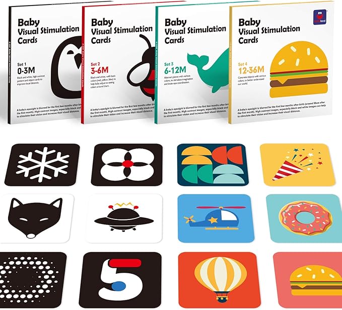 hahaland Contrast Flash Cards for Infants 0-36 Months, Newborn Sensory Visual Stimulation Tummy Time Baby Gift, Educational Brain Development Toys, Black and White Activity Cards 80 Cards