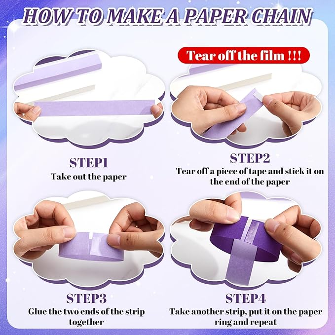 Lincia 600 Sheet Paper Chain Garland Strips 1x8 Inch with Double Sided Tape, DIY Construction Paper Chains for St. Patrick's Day, Easter, Spring Party Decorations, Crafts Supplies (Purple Gradient)