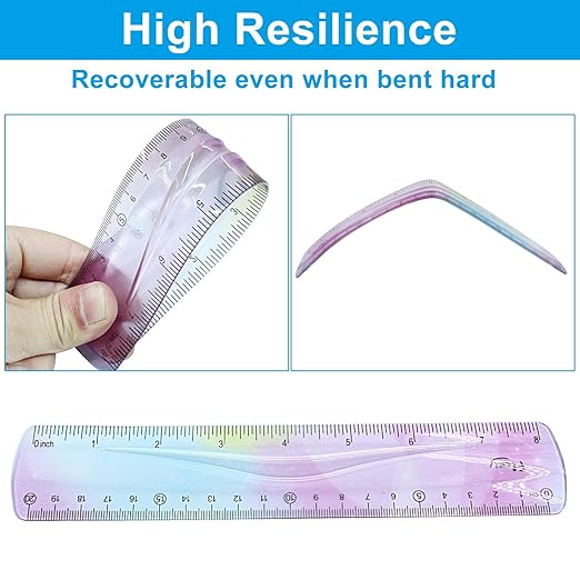 Hitefu 2 Pcs Plastic Flexible Ruler, 8 Inch Colorful Bendable Ruler Shatterproof Straight Edge, for School Classroom, Office, Students & Adults (20 cm)