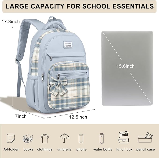 School Backpack for Teen Girls: Cute Bookbags Middle High School College Casual Back Pack 15.6 inch Laptop Backpacks Vintage Bags Women Travel Daypacks Mochilas Escolares Blue