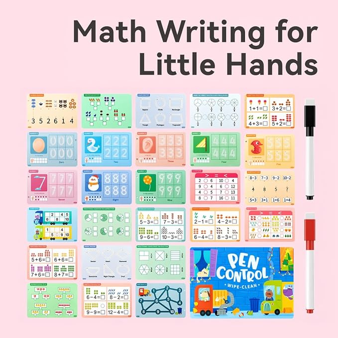 Number Tracing Pad, 30 Pages 123 Handwriting Book, Reusable & Erasable Pen Control Practice Montessori Educational On The Go Toy and Learning Tool for Road Trip Airplane Travel