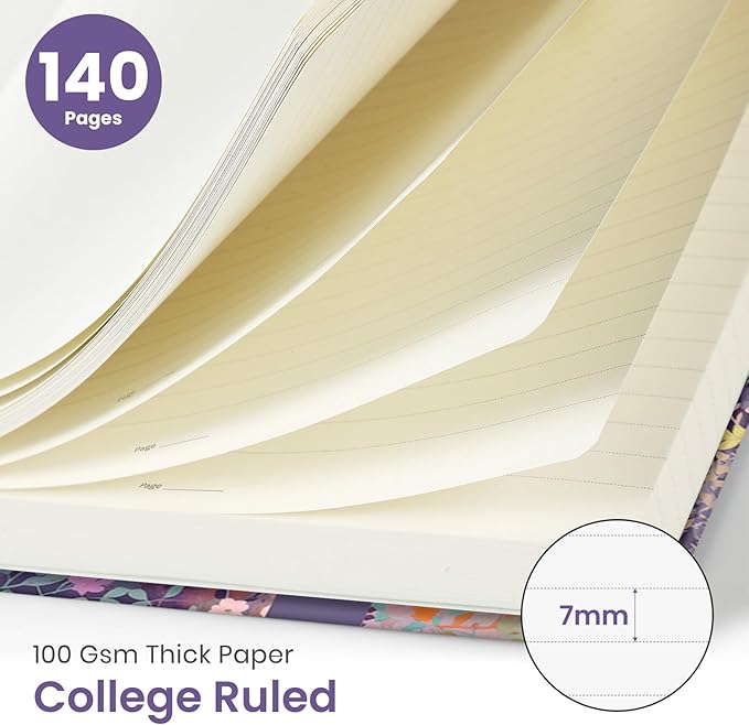 Taja Spiral Lined Journal for Women, Notebook for Work with Pretty Cover, 140 College Ruled Pages, Hardcover Notebook for Journaling, Note Taking, Bible Study, Lavendar Floral