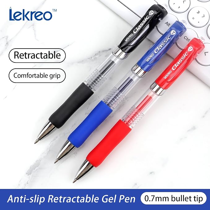 Classic Retractable Gel Roller Pens, 0.7mm Fine Point, Blue Ink (Blue Ink - 12 Packs)