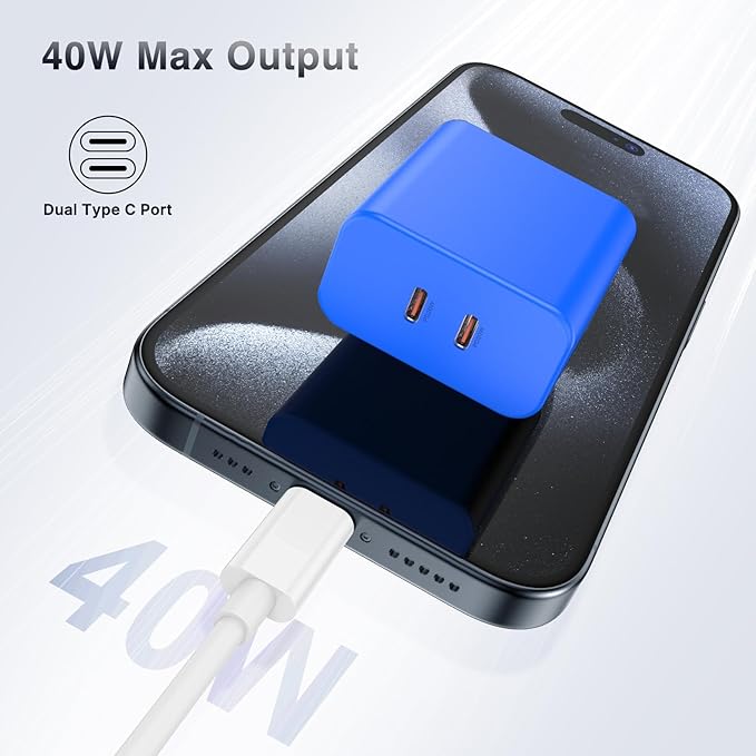 Susnwere 40W Dual USB C Charger Block,2-Port Fast USB-C Power Adapter Wall Charger Plug Type C Charging Block for Laptop Computer & Tablets/Phones iPhone 15/14/13/12/11/X, iPad,Samsung,Google 2 Pack