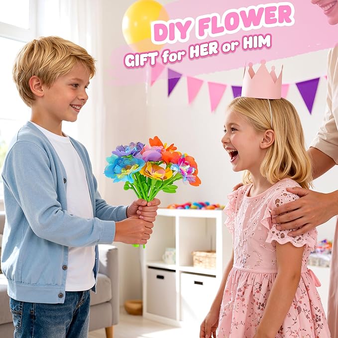 beefunni Flower Bouquet Craft Kits with Flower Maker,DIY Flower Making Kit for Kids,Flower Crafts for Kids Ages 4-8,Girls Arts and Crafts Age 6-8,Flower Toys for 4 5 6 7 8+Year Old Girl Birthday Gifts