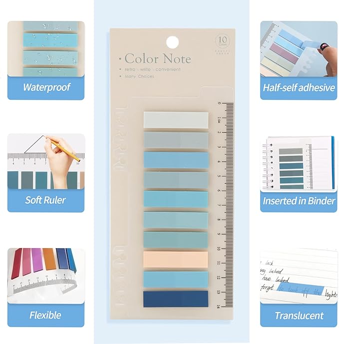2000Pcs Sticky Tabs for Annotating Books, Clear Sticky Notes, Book Tabs for Binders, Page Markers for Notebooks, Multi-Colored Writable and Repositionable Book Flags Tabs Strip Index Tabs
