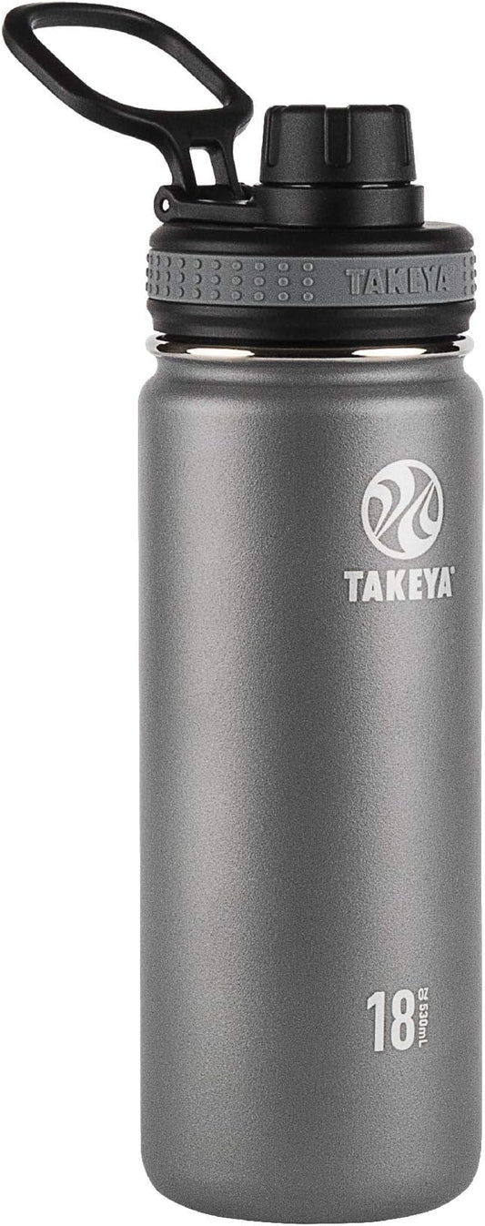 Takeya Originals 18 oz Vacuum Insulated Stainless Steel Water Bottle - Leakproof & BPA-Free Spout Lid - Keeps Drinks Cold 24 Hrs/Hot 12 Hrs - Double-Wall Design - Ideal for Active Lifestyles, Graphite