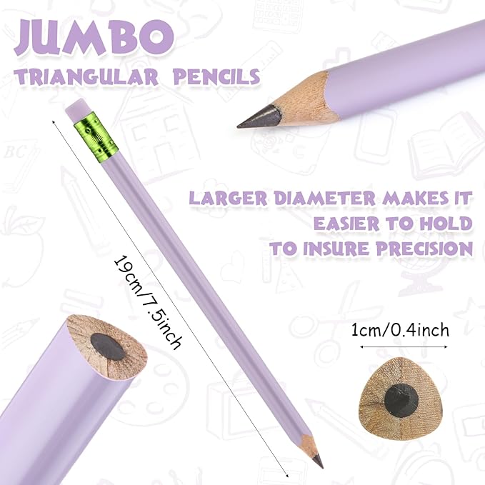 Fainne 102 Pieces Jumbo Pencils Set for Kids Toddlers 96 Thick Fat Large Pencils with Erasers 6 Sharpeners Bulk for Preschool Kindergarten Elementary School Classroom(Macaron Colors,Triangle)