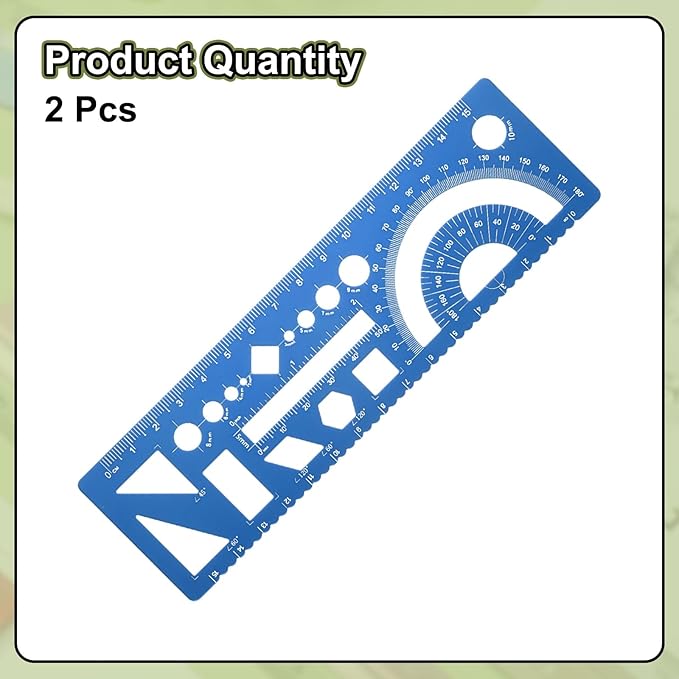 HARFINGTON 2pcs Multifunctional Geometric Rulers 15cm Metric and SAE Aluminum Straight Edge Protractor Angle Math Measuring Rulers Geometric Drawings Templates for Drawing Drafting, Blue