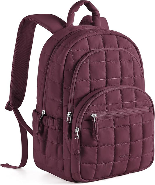 BAGSMART College Laptop Backpack, Travel Backpack for Women, Quilted Casual Daypack, Water-Resistant Bookbag for 15.6 Inch Laptop, Cherry Red