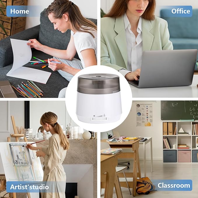 Electric Pencil Sharpener, Dual Power USB Battery Operated, Portable Design for 6-8mm Pencils, Home School Office Use (White)