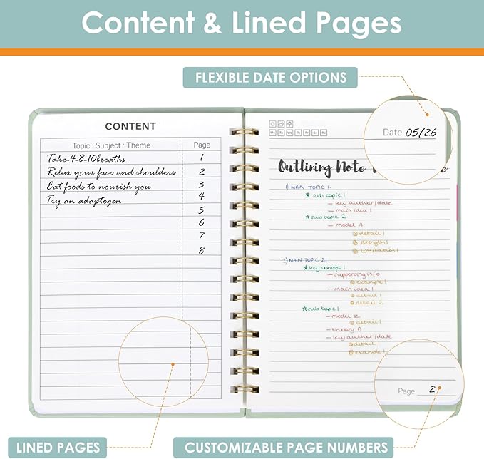 LABUK Spiral Notebook for Women, A5 Spiral Journal Notebooks, 160Pages Lined Hardcover Journaling for Work, 5.5 x 8in Journals for Writing, Light Green