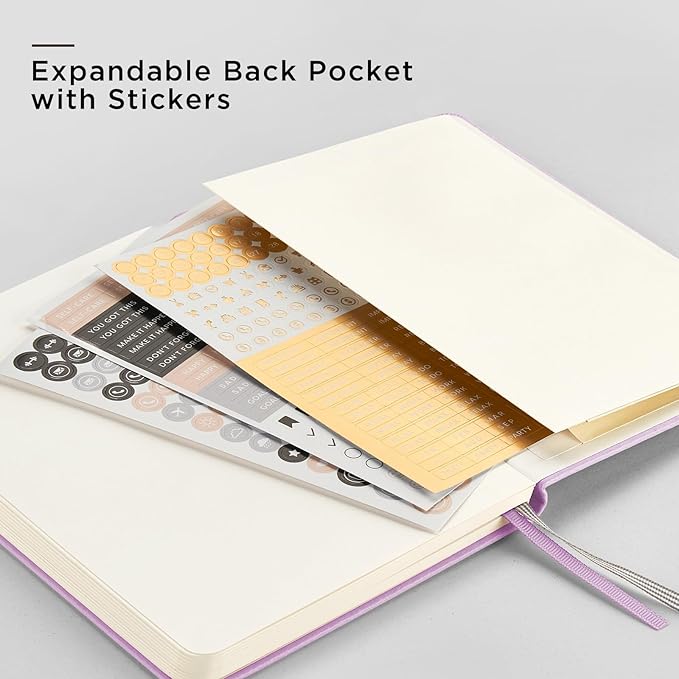 &And Per Se Dotted Journal Notebook, A5 Hardcover Leather Dotted Journal, 160 Pages 100gsm Thick Dot Grid Paper, 3 Sheets of Stickers Included - 5.7'' x 8'' (Light lavender)